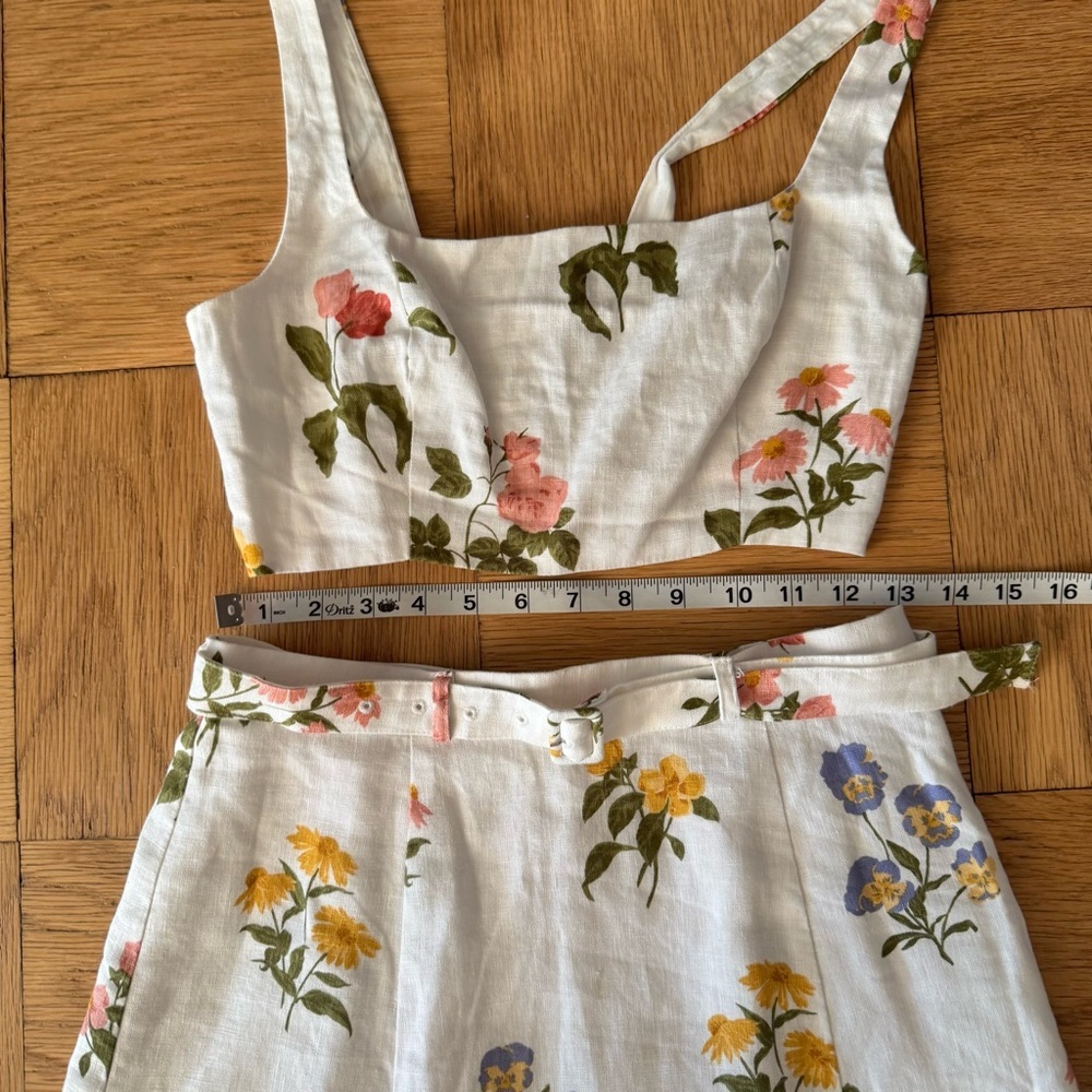 Reformation Cole Two Piece Set Size 2 Floral Crop Top Skirt Linen - Picture 10 of 12